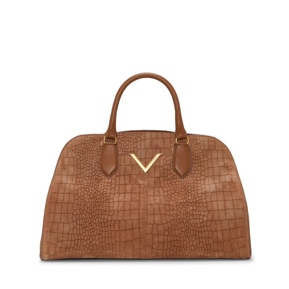 Vince Camuto Tasha Satchel Cognac Croco Embossed Suede Handbag VC-TASHA-SA NEW